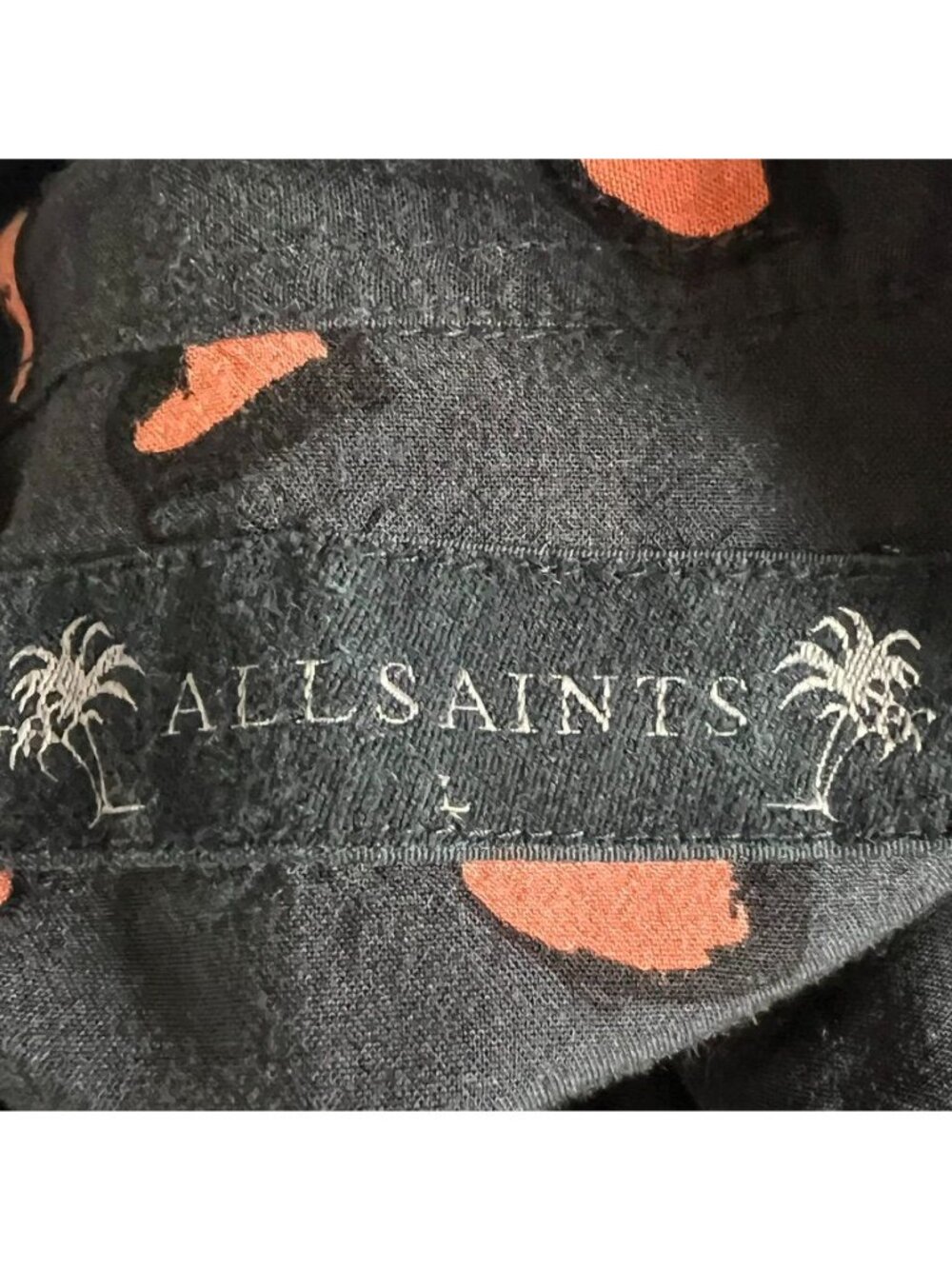 AllSaints Mnanza SS Shirt Mens L AOP Black Heart Print Short Sleeve Camp Collar - Picture 4 of 11